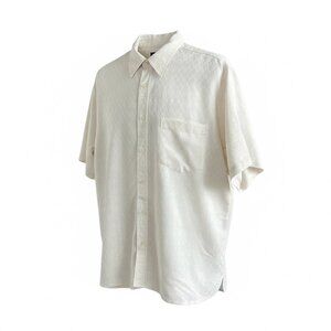John Henry Men's Shirt Cream Ultra Feel Textured Short Sleeve Disco Size Large